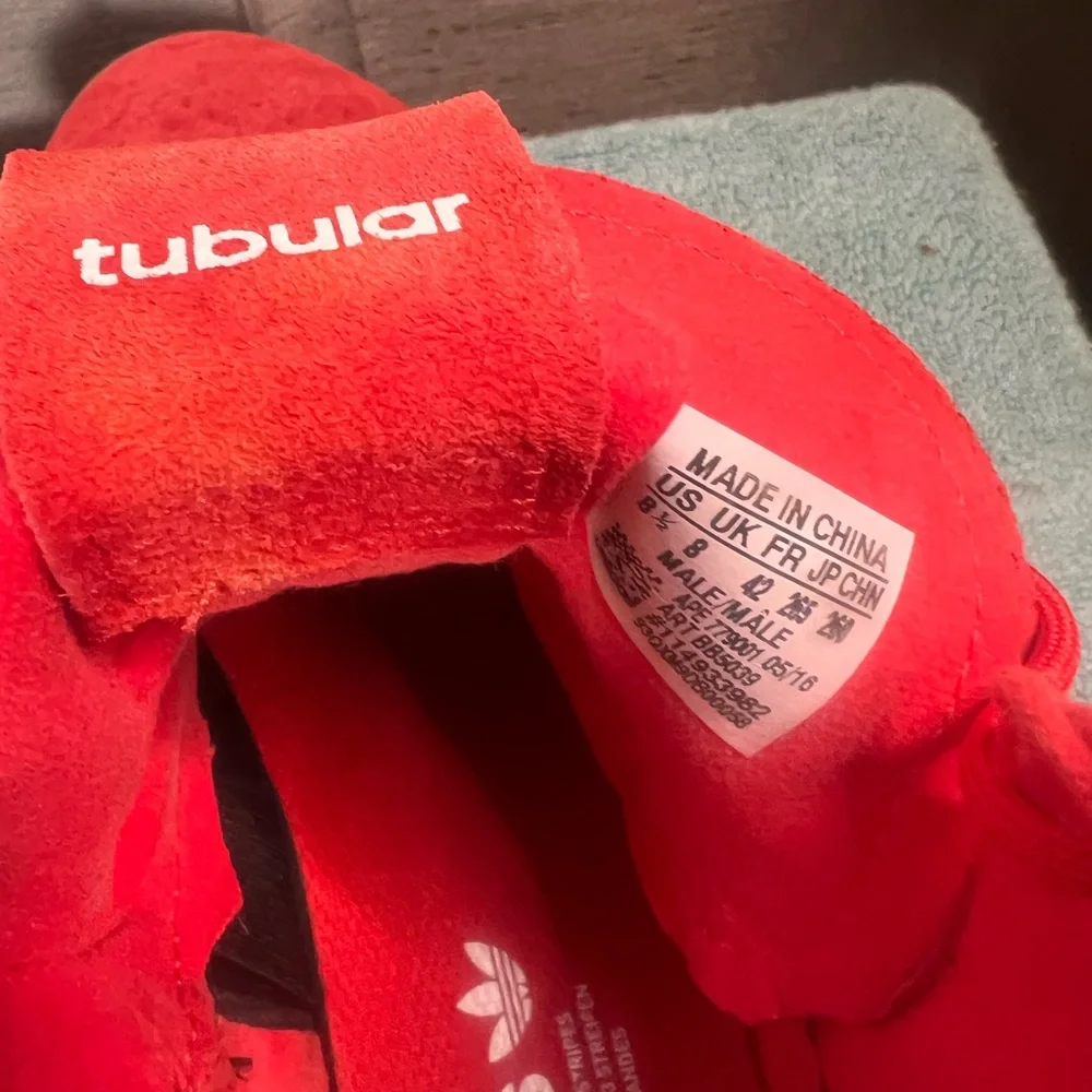 Adidas RED SUADE Tubulars Invader Strap with gum/translucent bottom Size 8.5